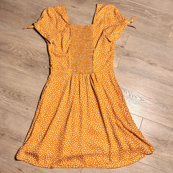 Abercrombie & Fitch Orange Polka Dot Smocked Bodice Mini Dress ST Small Tall - Picture 3 of 8